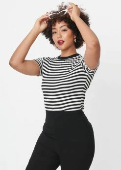 Unique Vintage Back To Basics Striped 60's Top Black White 8 Unique Vintage Back To Basics Striped 60's Top Black White -Banned Retro Shop unique vintage K1499KT3 back basic striped top blk wt 3 1024x1024