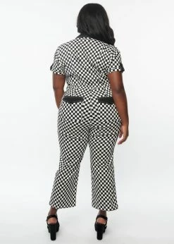 Unique Vintage Checkered Cargo 60's Jumpsuit Black White 10 Unique Vintage Checkered Cargo 60's Jumpsuit Black White -Banned Retro Shop unique vintage K1539WR0 checkered cargo jumpsuit blk wt 2 1024x1024