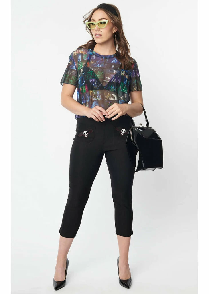 Unique Vintage X Corpse Bride Rachelle 50's Capri Trousers Black - Image 2