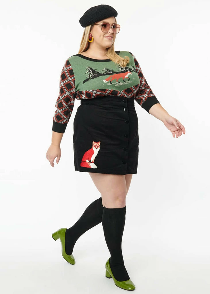 Unique Vintage Smak Parlour Fox Corduroy 60's Mini Skirt Black 3 Unique Vintage Smak Parlour Fox Corduroy 60's Mini Skirt Black - Image 3