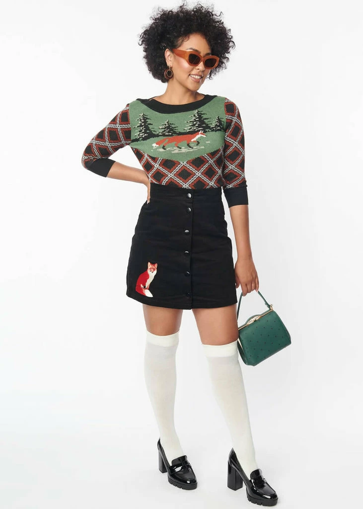 Unique Vintage Smak Parlour Fox Corduroy 60's Mini Skirt Black 6 Unique Vintage Smak Parlour Fox Corduroy 60's Mini Skirt Black - Image 6