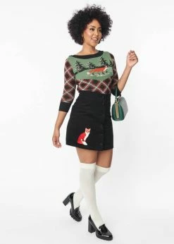 Unique Vintage Smak Parlour Fox Corduroy 60's Mini Skirt Black