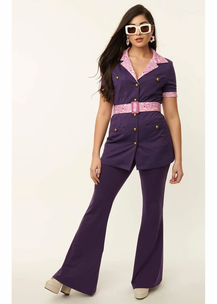 Unique Vintage X Scooby Doo 70's Flare Trousers Purple - Image 3