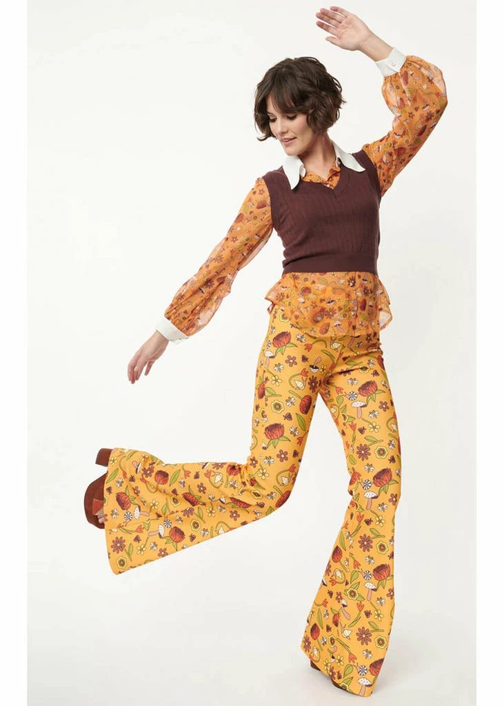 Unique Vintage Smak Parlour Garden Party Find Your Flare 70's Trousers Mustard 2 Unique Vintage Smak Parlour Garden Party Find Your Flare 70's Trousers Mustard - Image 2