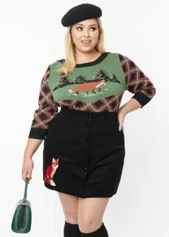 Unique Vintage Smak Parlour Fox Plaid 50's Jumper Black Red