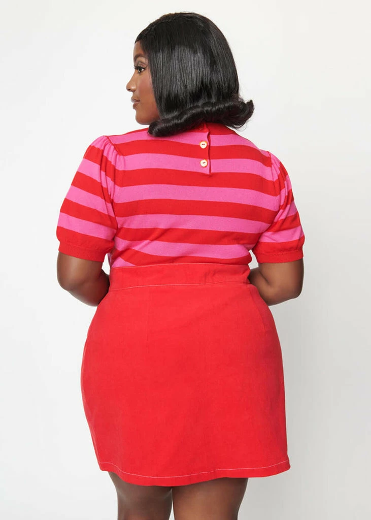 Unique Vintage Smak Parlour Heart Patch Pockets 60's Short Skirt Pink Red - Image 5