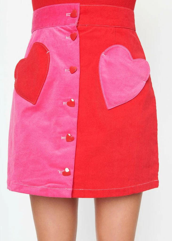 Unique Vintage Smak Parlour Heart Patch Pockets 60's Short Skirt Pink Red - Image 4