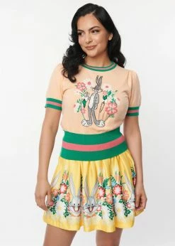 Unique Vintage X Looney Tunes Bugs Bunny 60's Short Skirt Yellow -Banned Retro Shop unique vintage SW K1778WB0 looney bugs skirt yel 2 1024x1024