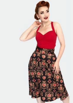 Voodoo Vixen Queen Of Sacred Hearts 40's Midi Skirt Black -Banned Retro Shop voodoo vixen SKA3871 queen sacred heart midi skirt blk 0 1024x1024