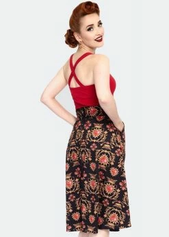 Voodoo Vixen Queen Of Sacred Hearts 40's Midi Skirt Black -Banned Retro Shop voodoo vixen SKA3871 queen sacred heart midi skirt blk 3 1024x1024